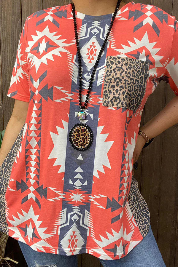 Orange Cheetah Aztec Top