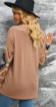 Load image into Gallery viewer, Brown Western Print Buttoned V Neck Top
