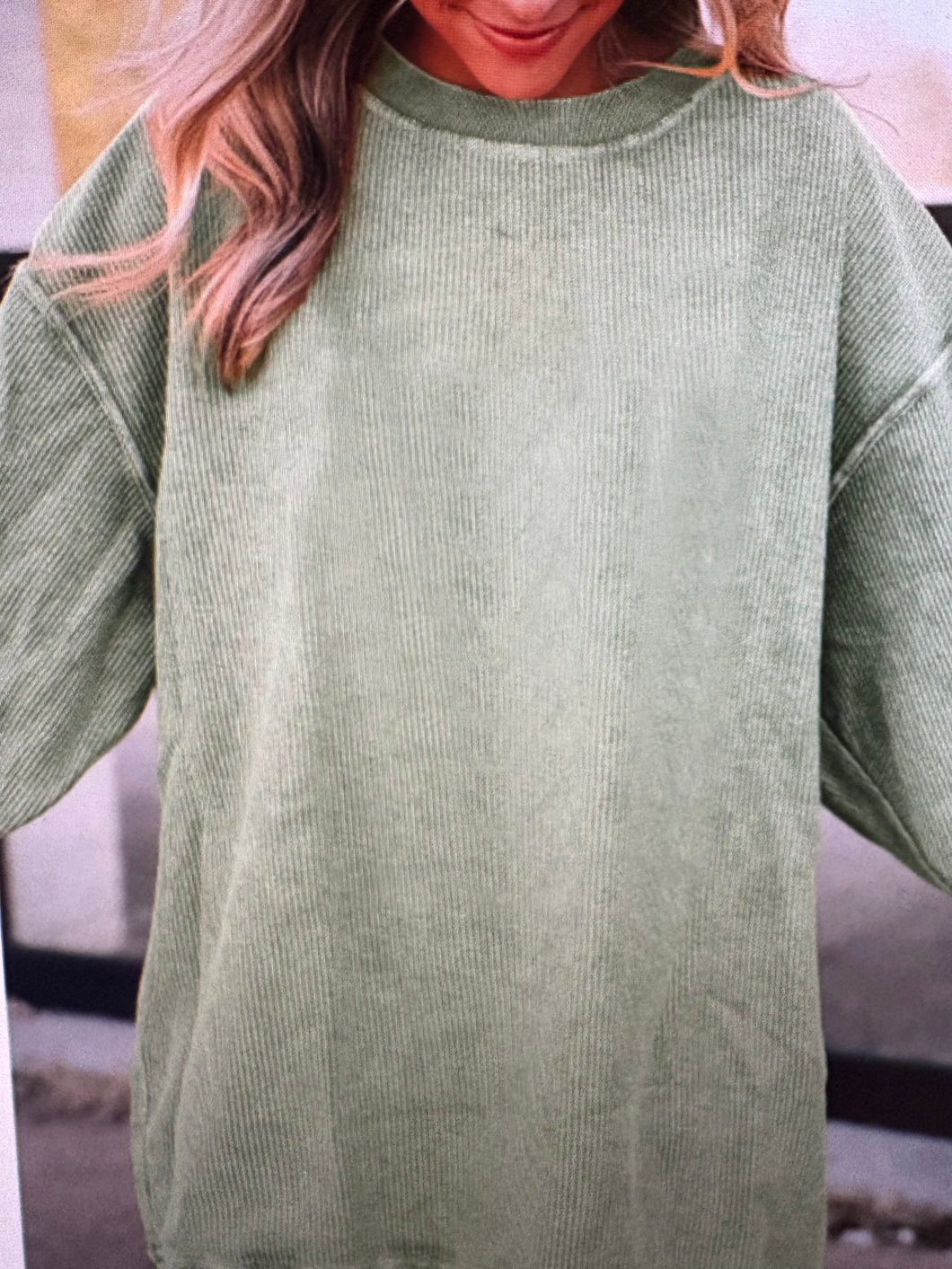 Hint of Fall Grass Green Corduroy Sweatshirt