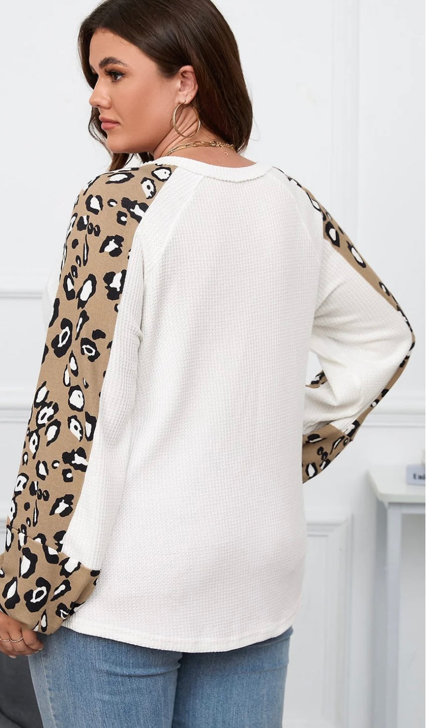Plus Size Waffle Leopard Top