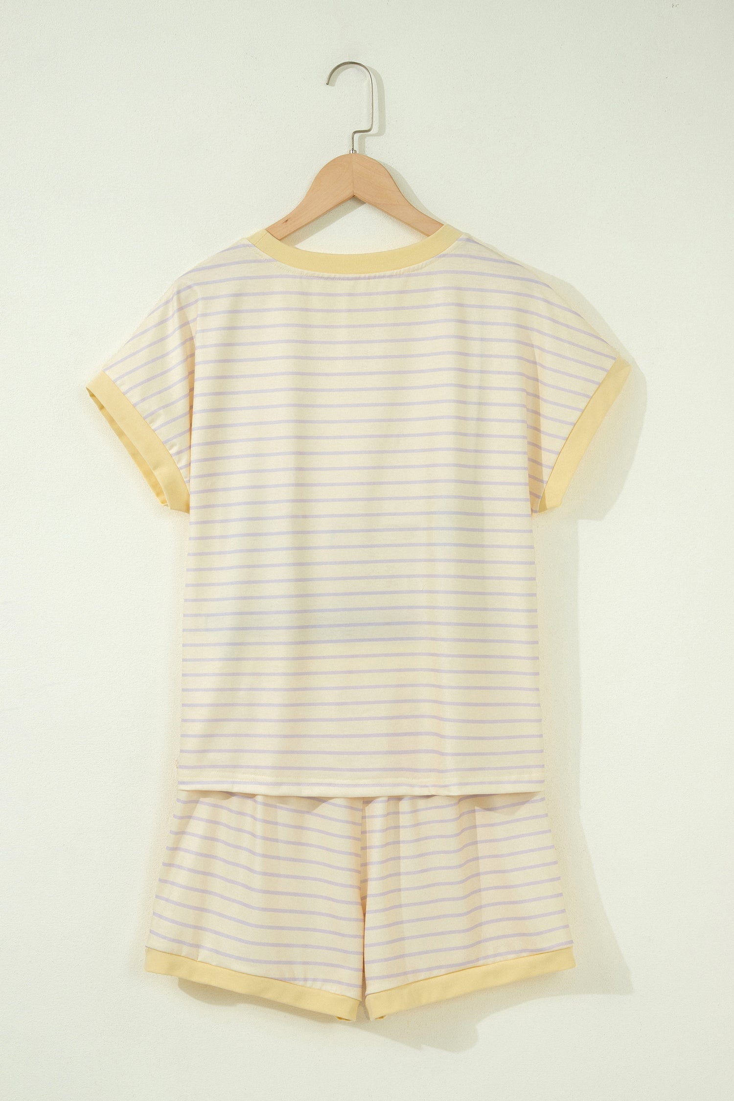 Yellow Stripe Relaxed Tee Drawstring Shorts 2pcs Outfit Unique Oils