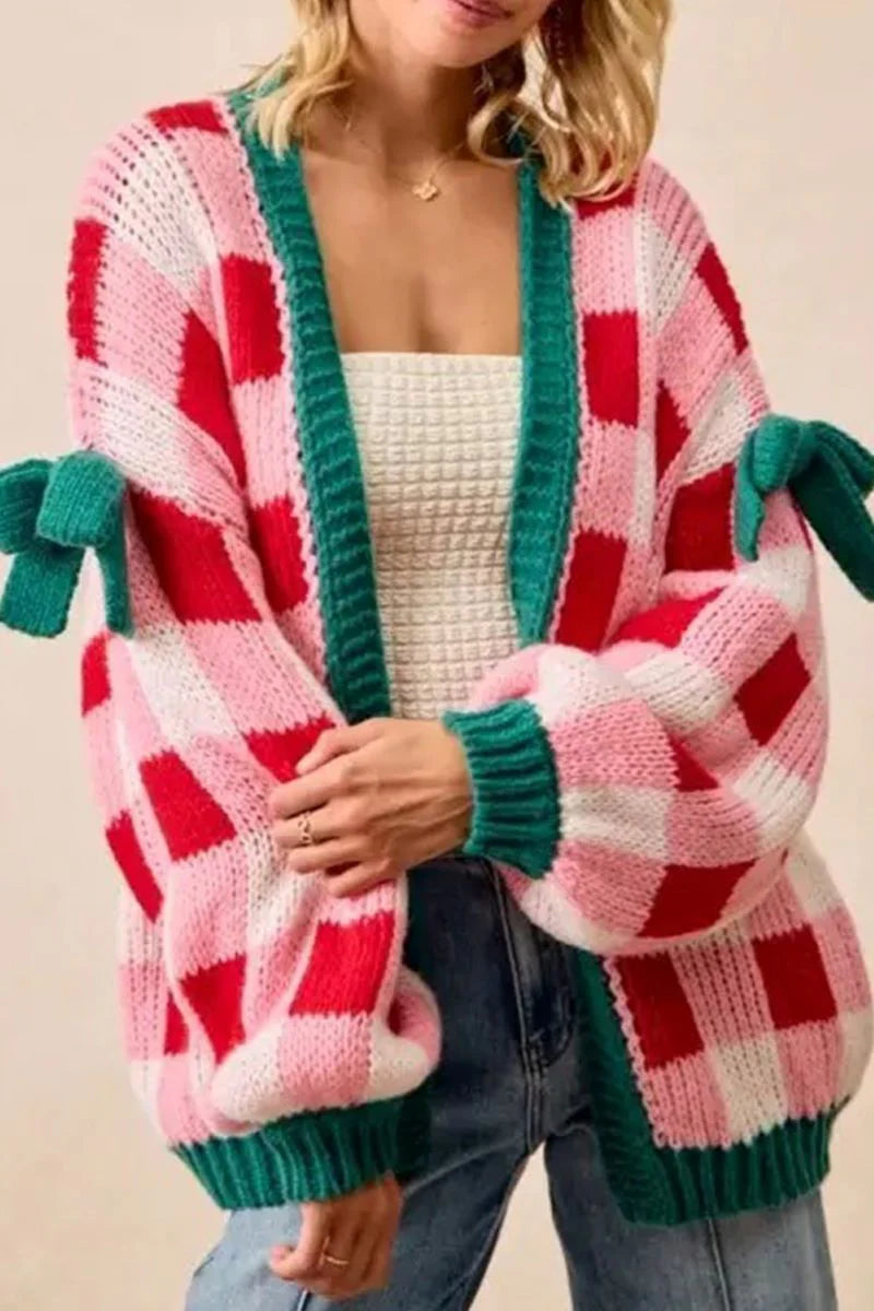 SWEET DECEMBER PINK CHECKED CARDIGAN **SHIPPING EXPECTED TO BEGIN ON DATE 10/29**