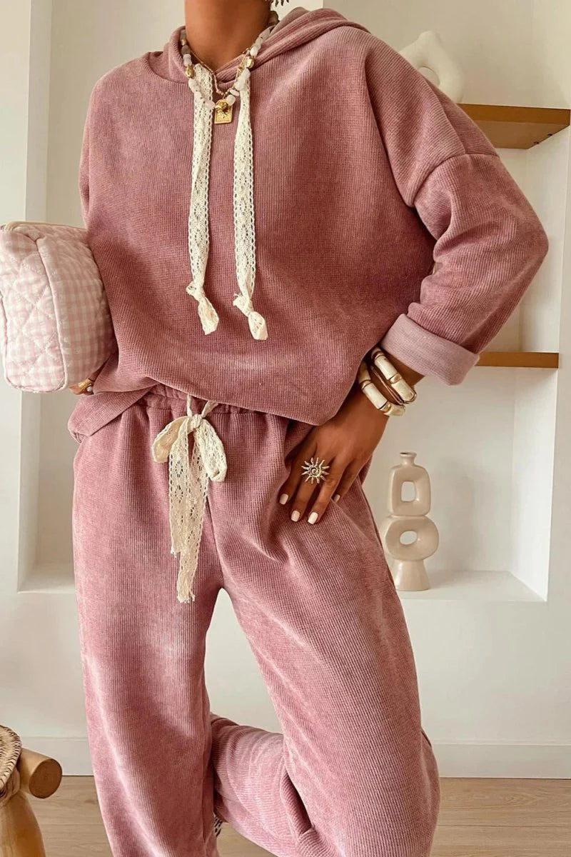 LAID BACK CLUB ROSE TAN CORDUROY HOODIE & PANTS SET **SHIPPING EXPECTED TO BEGIN ON DATE 10/30**