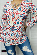 Western Aztec Print Longsleeves Blouse