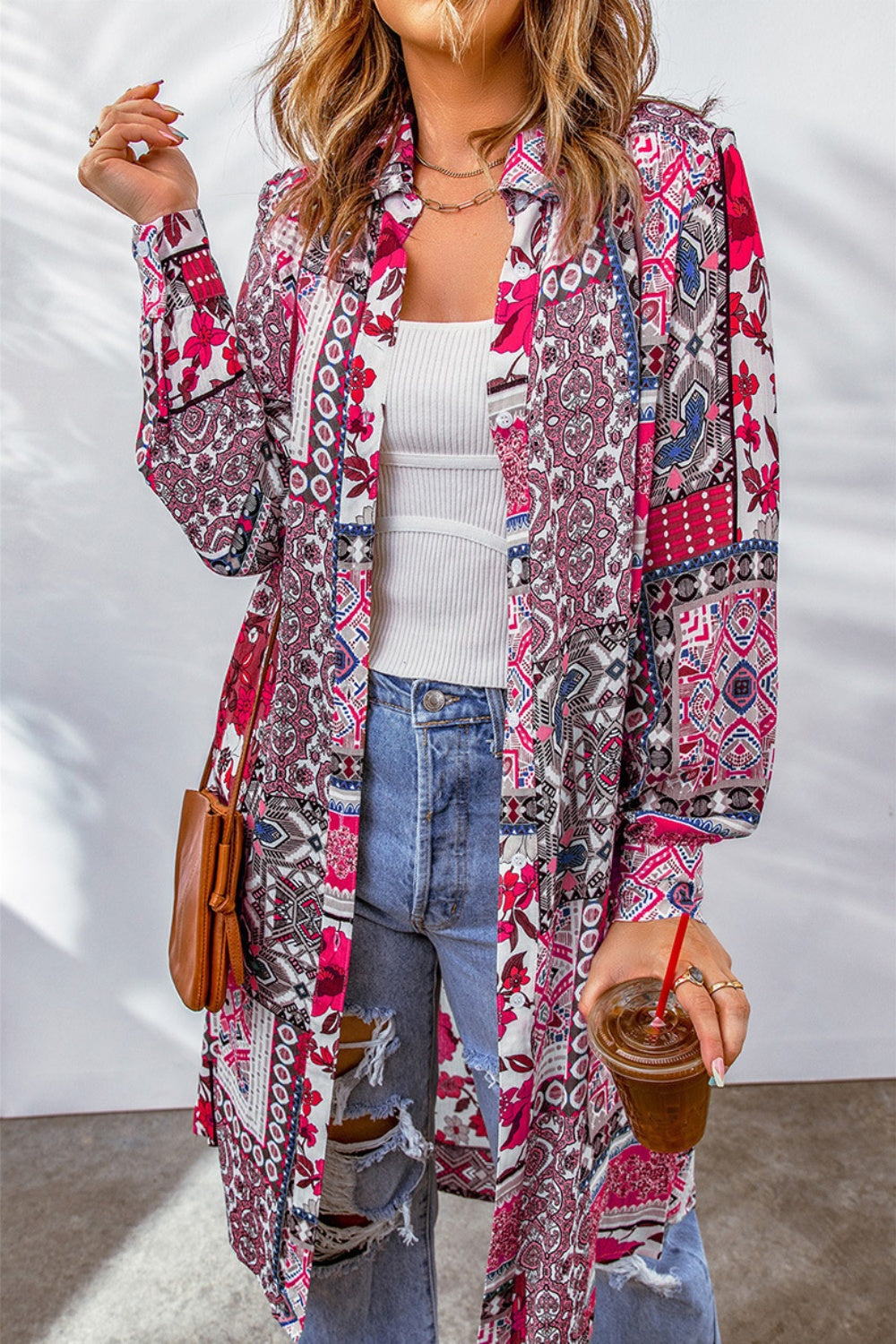 Printed Button Up Long Sleeve Cardigan Creative Chaos Boutique
