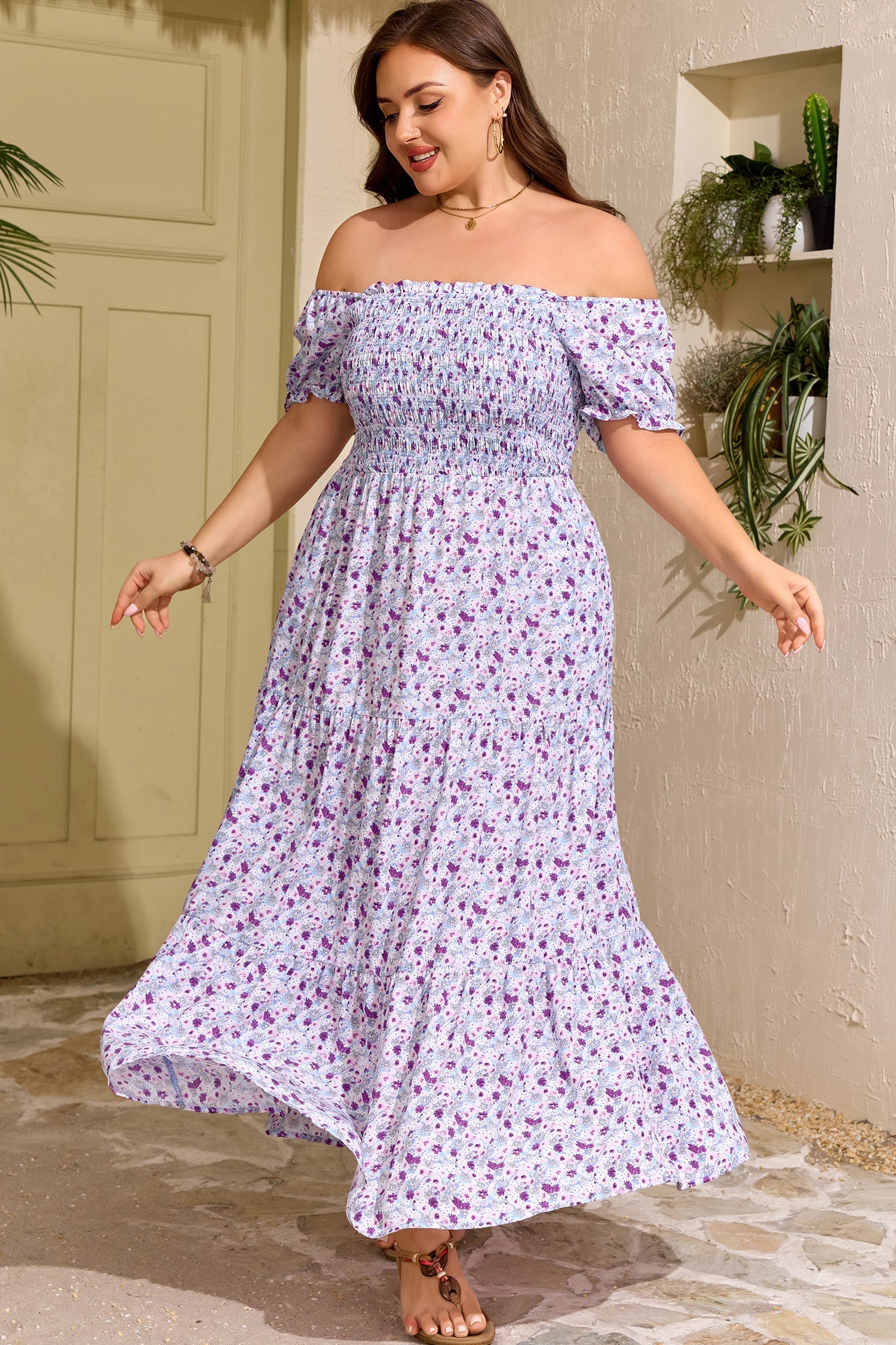 Kelsey Square Smocked Maxi PLUS Dress Threaded Pear