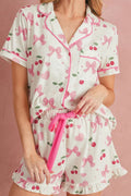 SWEET CHERRY DREAMS BEIGE TOP AND SHORTS PAJAMA SET