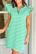 BAYSIDE BRUNCH GREEN STRIPE RUFFLE SLEEVE MINI DRESS **SHIPPING EXPECTED TO BEGIN ON DATE 5/23**
