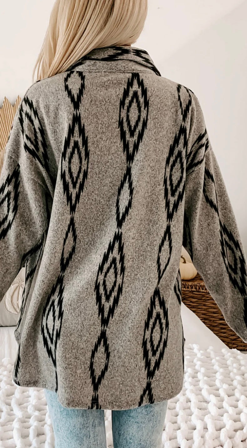 Aztec Contrast Chest Pocket Shacket (Ships 8/20)