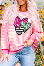 Load image into Gallery viewer, Pink Stripe Leopard Heart Long sleeve top
