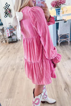 Load image into Gallery viewer, Strawberry Pink Tiered Ruffled Velvet Mini Dress
