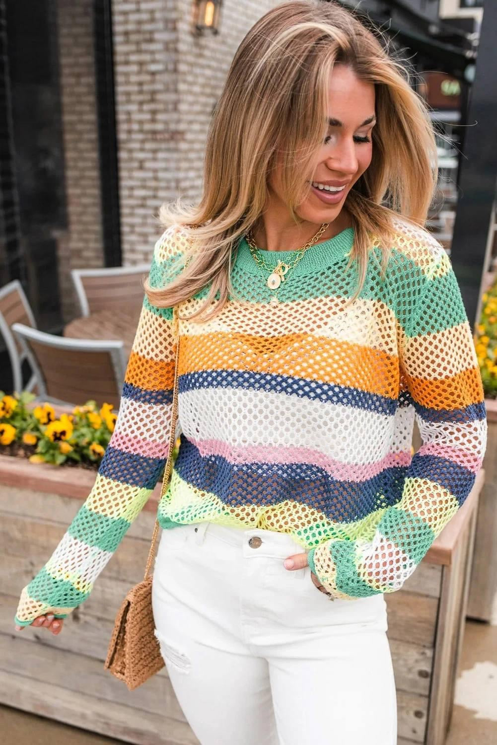 Colorblock Hollow Knitted Top