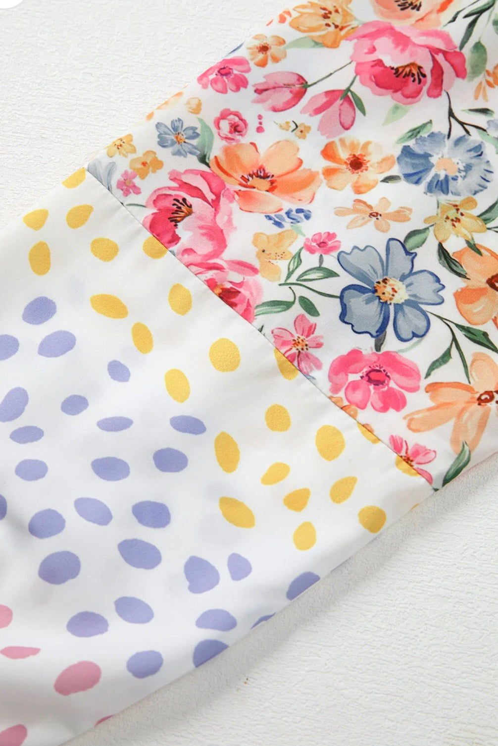 Floral Dotted Mixed Print Patchwork Sleeve High Low Casual Sweatshirt