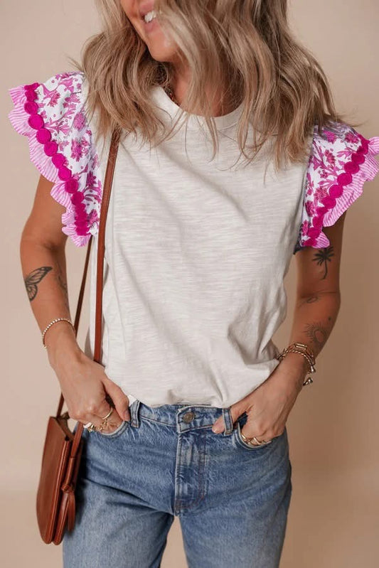 Ricrac Trimmed Printed Patchwork Top