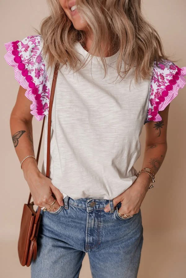 Ricrac Trimmed Printed Patchwork Top