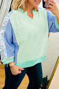 Green Floral Notched Plus Size Top