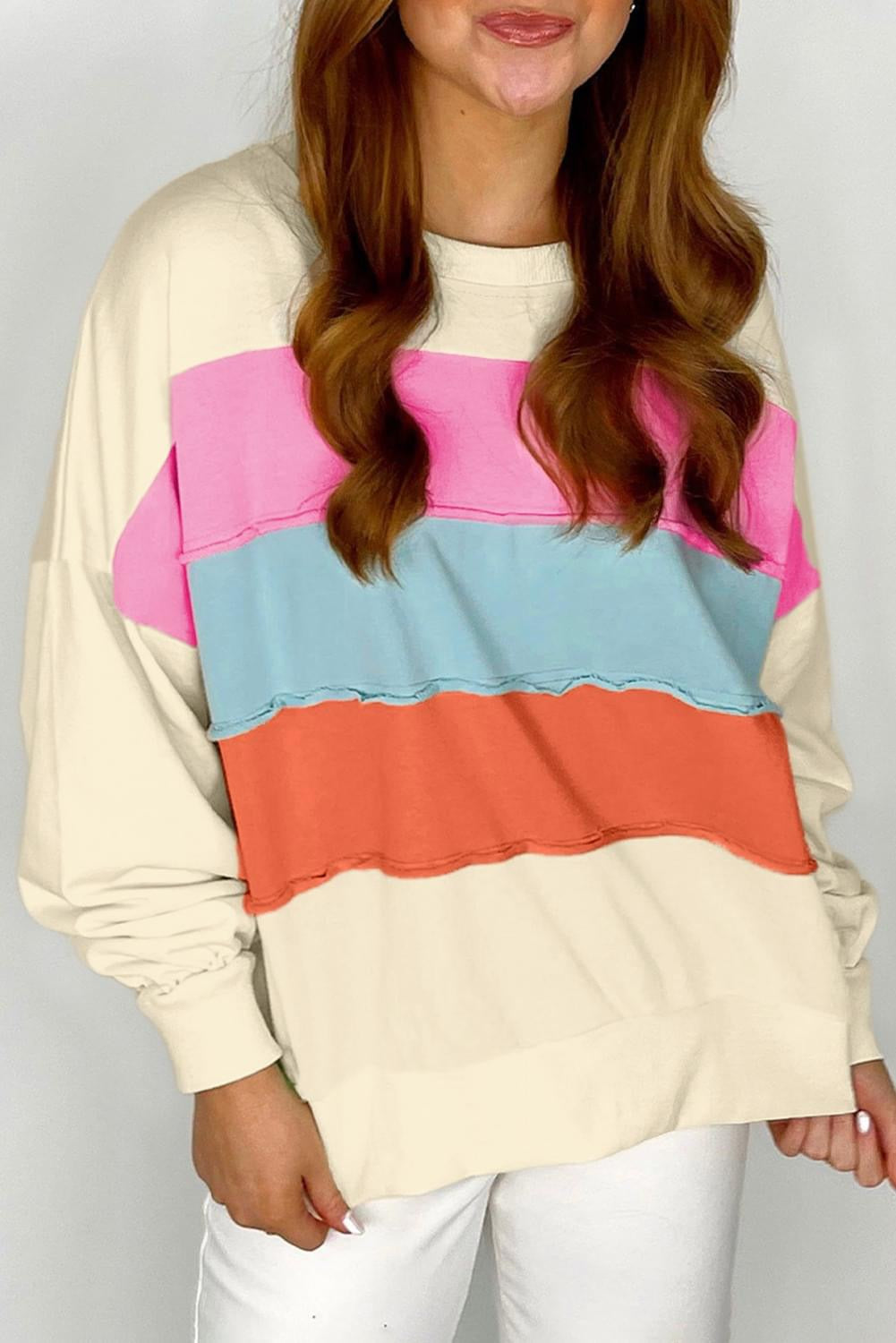 White Colorblock Crewneck Sweatshirt