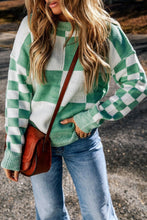 Load image into Gallery viewer, Mint Green Checkered Drop Shoulder Sweater
