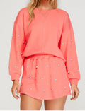 OH Pearl Trim Round Neck Long Sleeve Top and Skirt Set