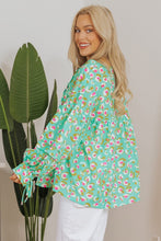 Load image into Gallery viewer, Green Abstract Lantern Sleeve Babydoll Blouse
