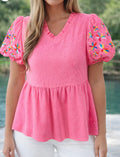 Pink Frilled Flower Sleeve Blouse