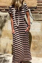 Load image into Gallery viewer, Black Stripe Casual T shrit maxi dress
