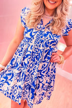 Load image into Gallery viewer, PLUS SIZE PALISADES PICNIC BLUE AND WHITE RUFFLED SLEEVE DRESS
