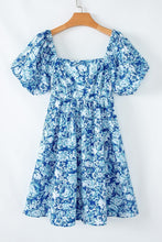 Load image into Gallery viewer, Blue Floral Puff Sleeve Babydoll Mini dress
