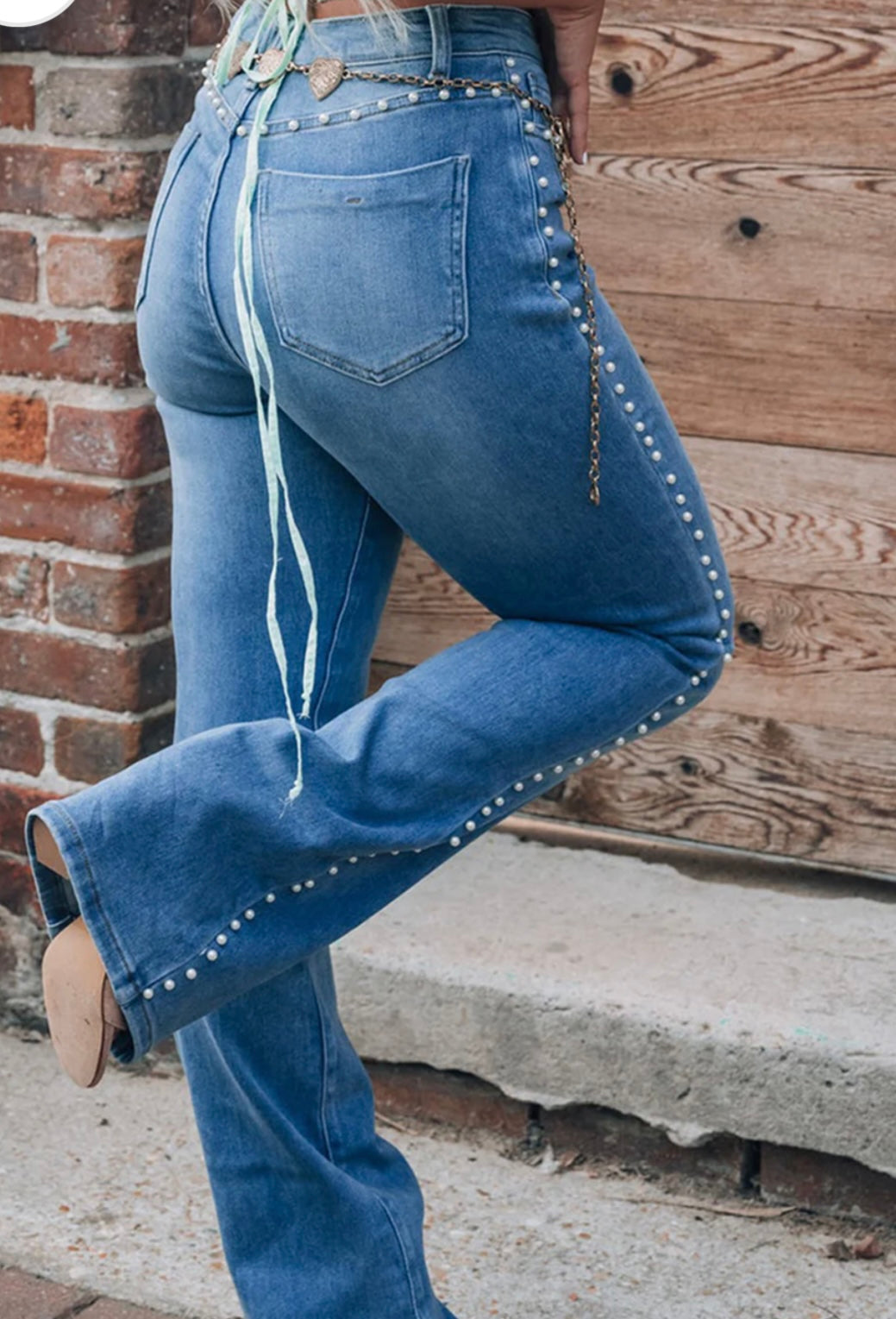 Pearl Trim High Waist Bootcut Jeans
