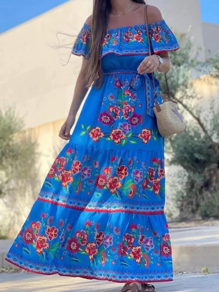 Floral Off Shoulder Ruffle Maxi Dress