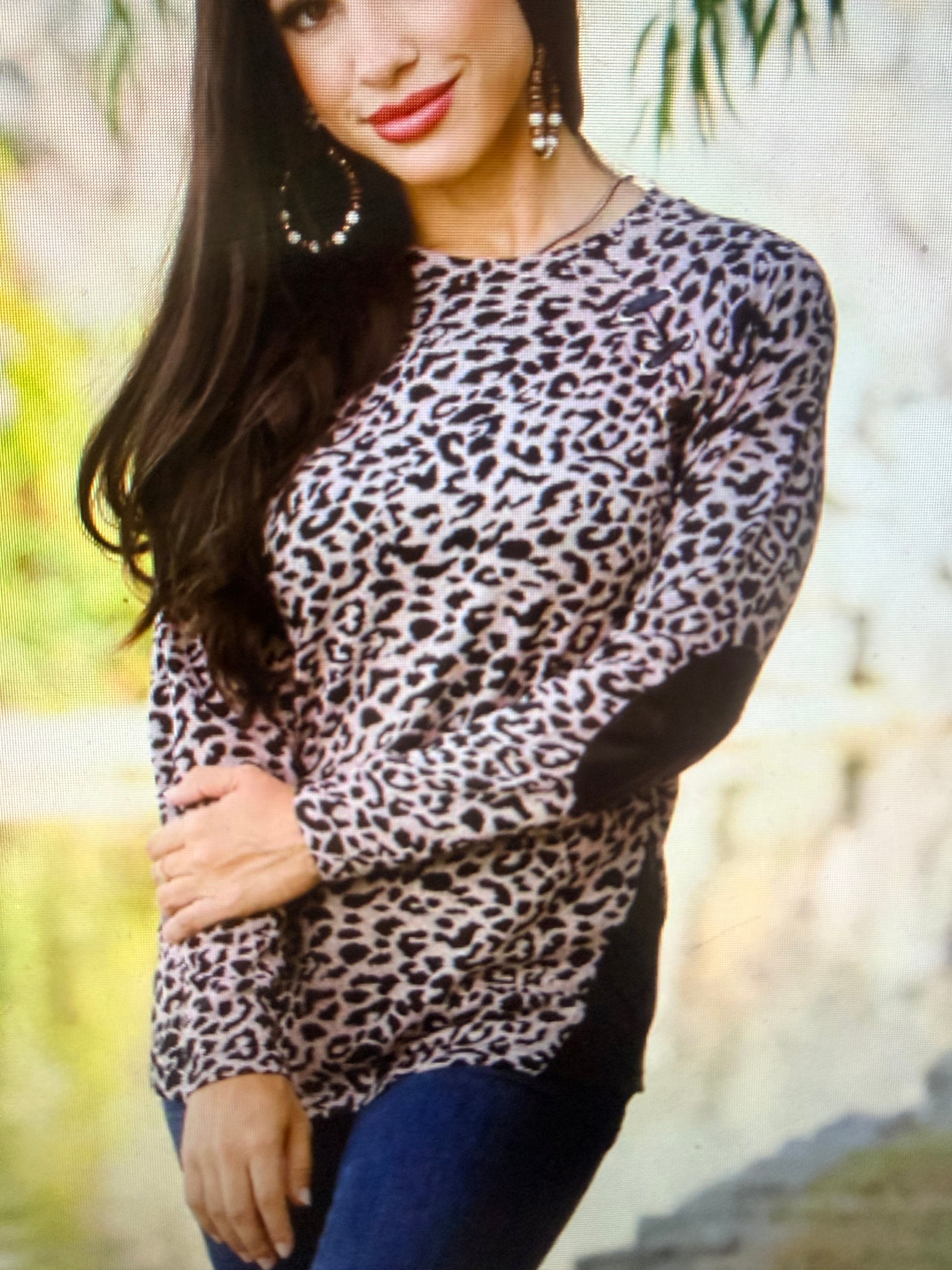 Leopard Top with Elbow Patches