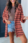 Red Plaid Distressed Hem Shirt