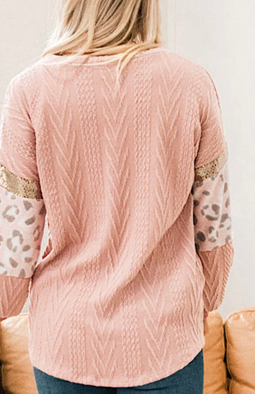 Leopard Textured Knit Sweater Top