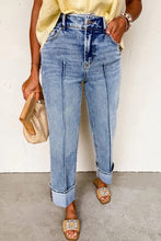 Load image into Gallery viewer, Center Seam Cuffed Hem Straight High Waist Jeans
