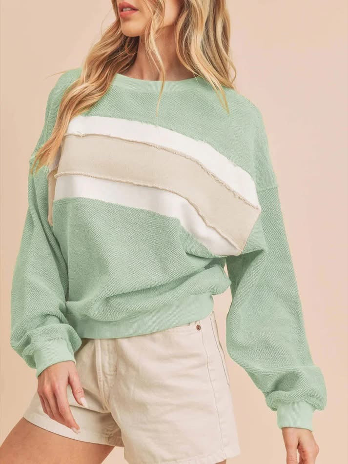 Contrast Color Round Neck Sweatshirt
