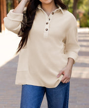 Load image into Gallery viewer, Waffle Collar Half Button Top
