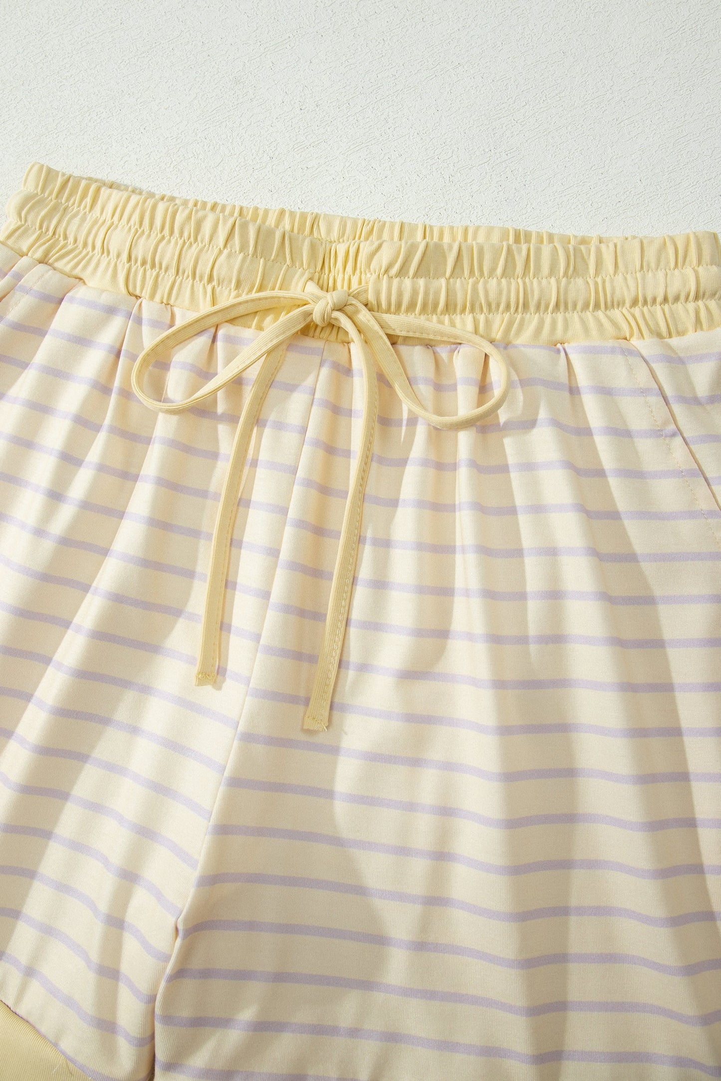 Yellow Stripe Relaxed Tee Drawstring Shorts 2pcs Outfit Unique Oils