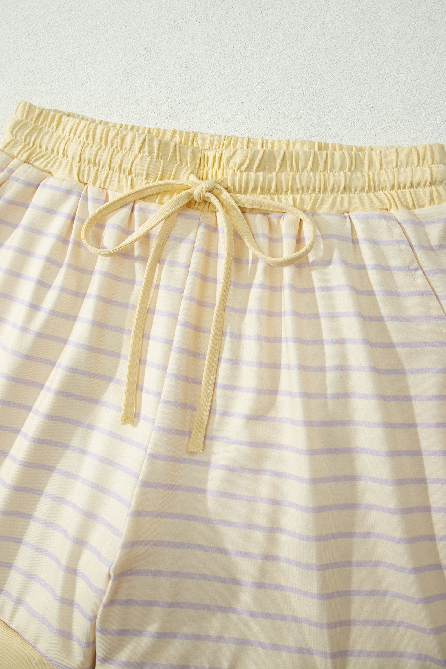 Yellow Stripe Relaxed Tee Drawstring Shorts 2pcs Outfit Unique Oils