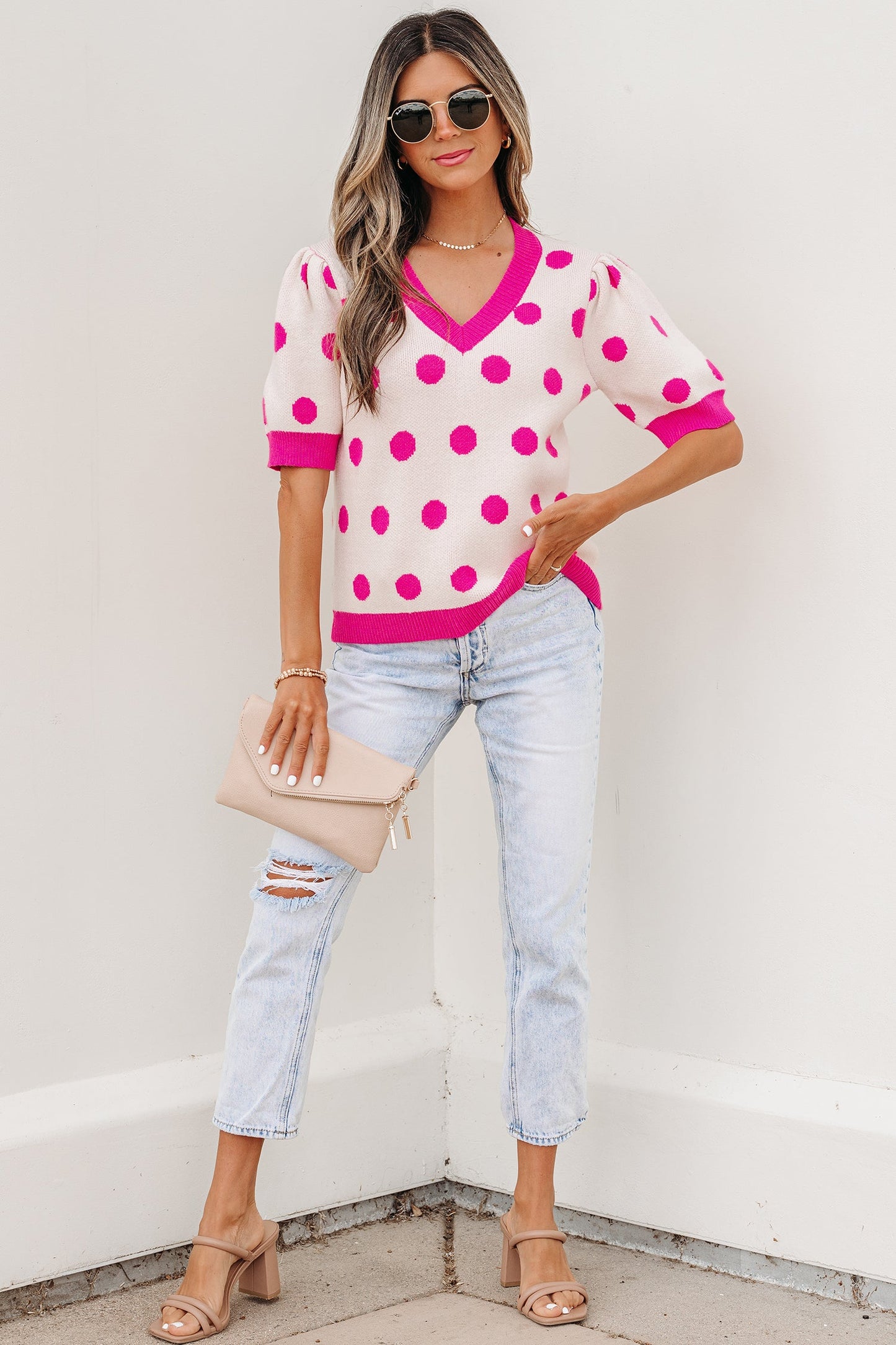 Alexia Puff Short Sleeve Sweater Threaded Pear
