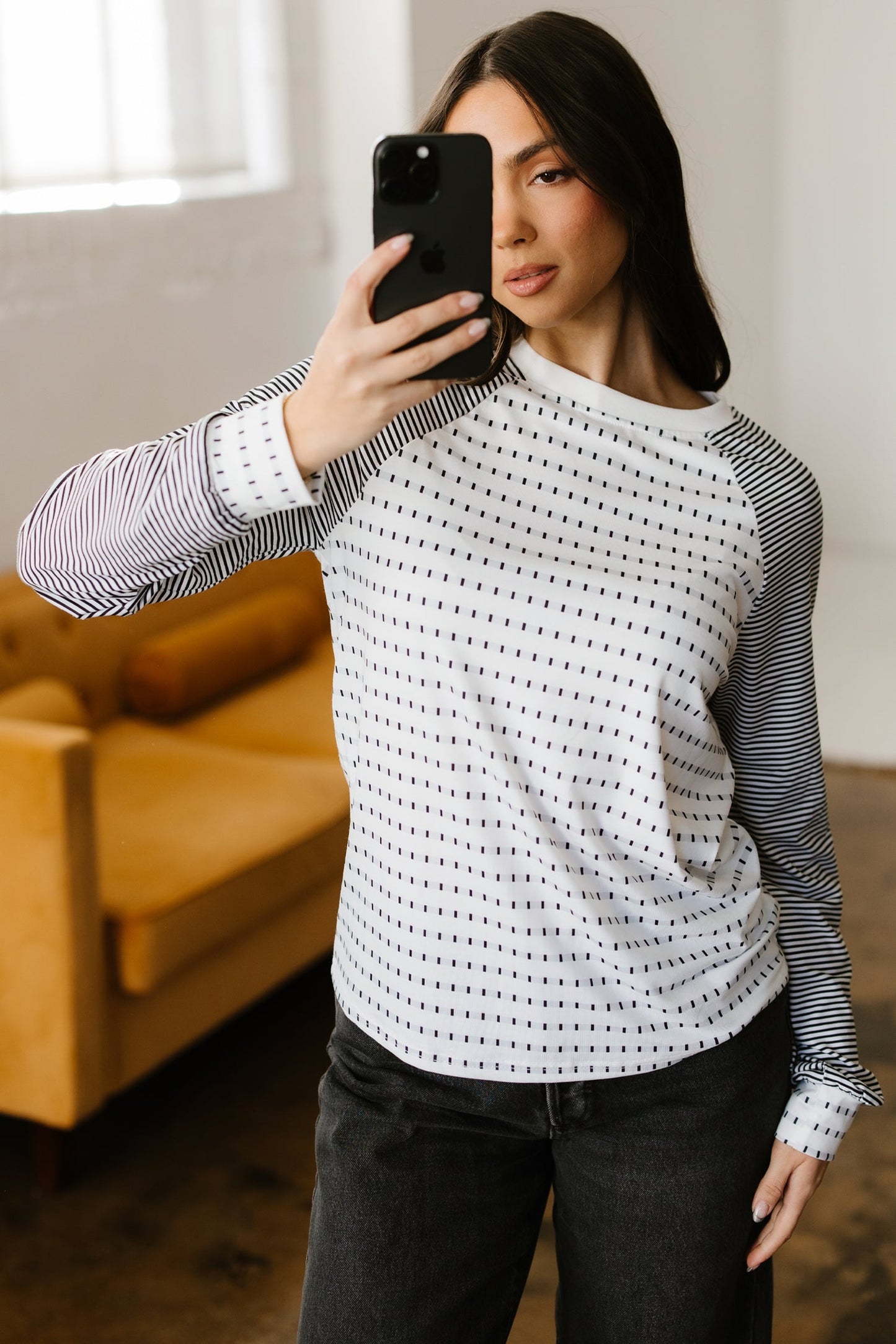 Rose Stripe Raglan Patchwork Long Sleeve Tee Wild and Free Boutique