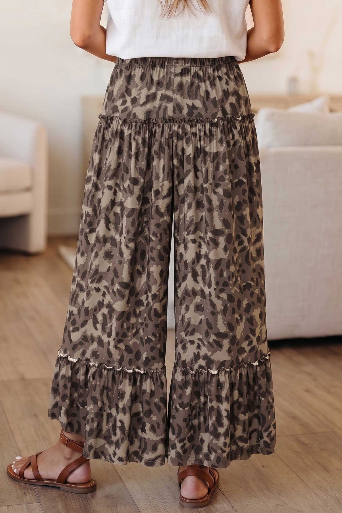 Multicolour Camo Print Wide Leg Casual Pants