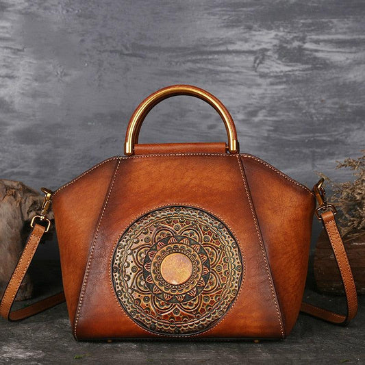 Mandala Embossed Leather Shoulder Bag Country in My Heart