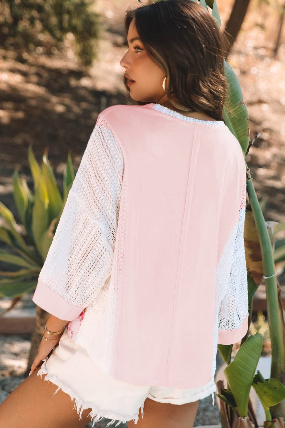Floral Lace Crochet Batwing Sleeve Blouse