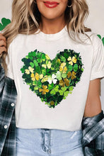Load image into Gallery viewer, White Clover Heart St Patricks Day T Shirt
