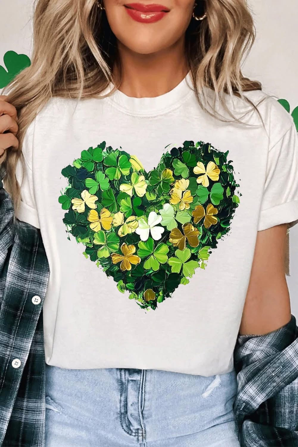 White Clover Heart St Patricks Day T Shirt