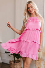 Load image into Gallery viewer, Pink Smocked Knot Back Tiered Mini Dress
