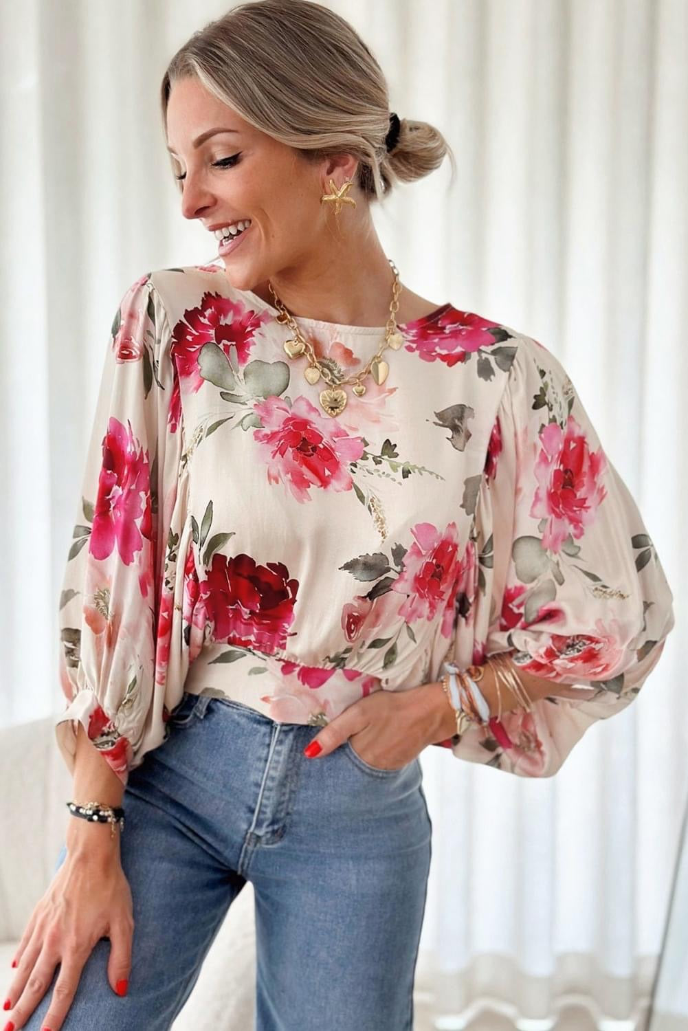 Rose Floral 3/4 Sleeve Blouse