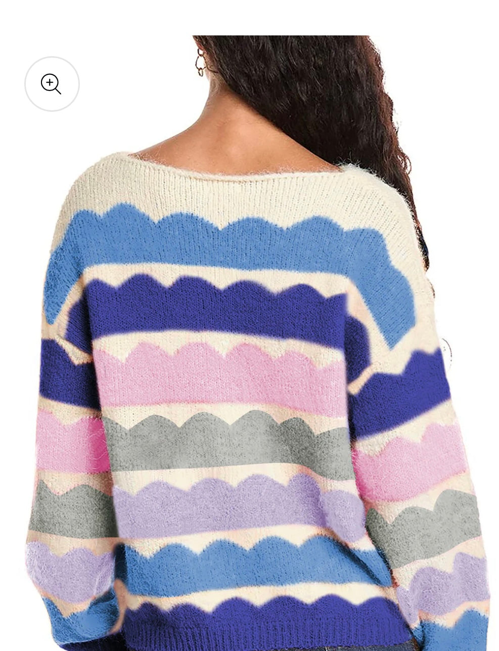 Wave Striped Balloon Sleeve Loose Sweater-(Ships 9/22)