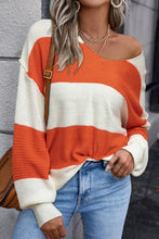 Load image into Gallery viewer, Orange Stripe Loose Color Block 
sweater
