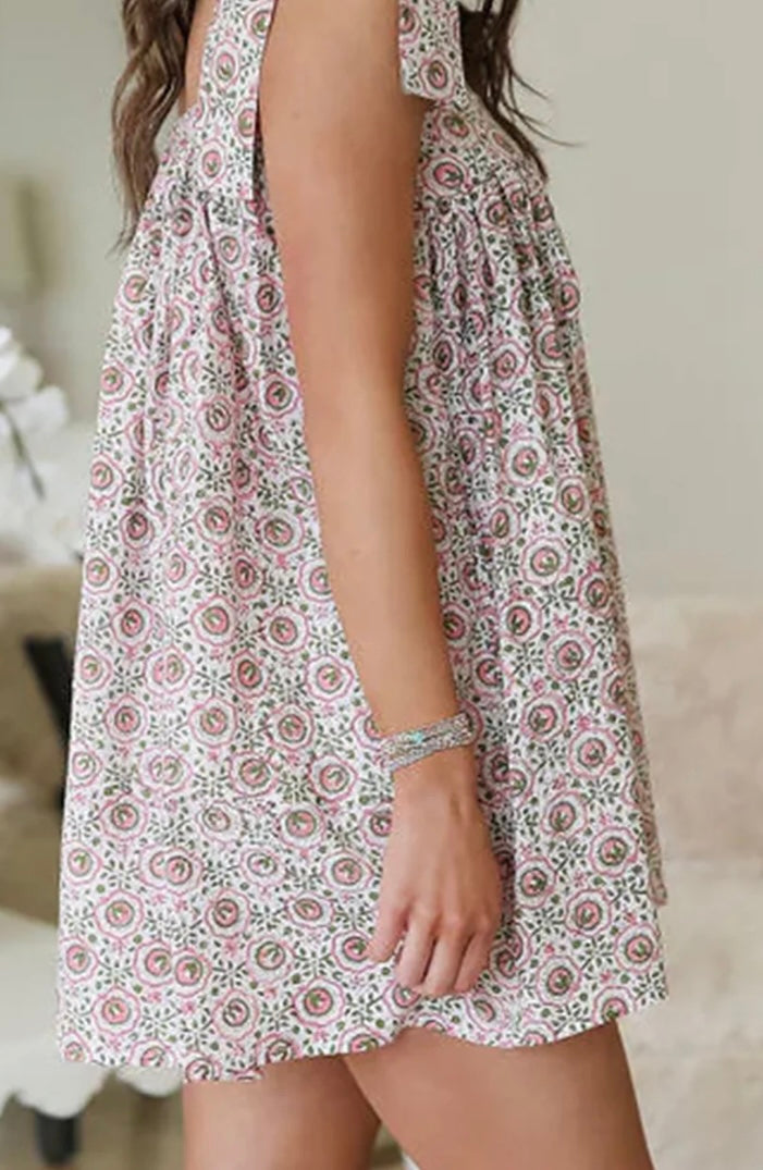 Printed Tie Shoulder Mini Cami Dress